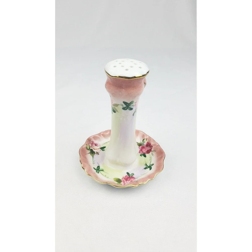 Vtg Betty Planter Porcelain Treasures hand painted hat pin holder pink roses‎